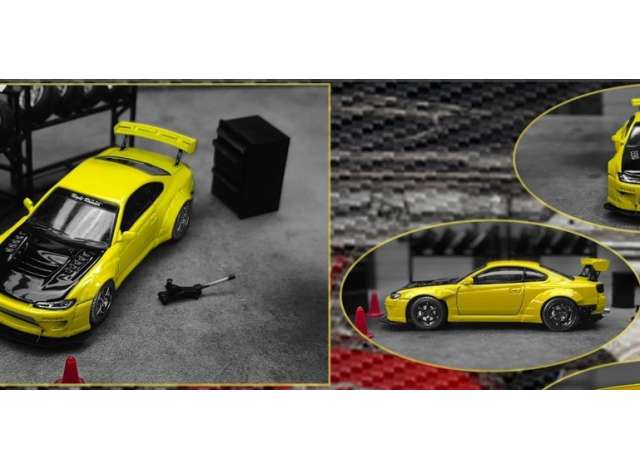 1:64 Nissan S15 carbon hood with opening hood, yellow - FH002