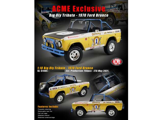 1:18 FORD Bronco Big Oly Tribute (1970), gold / white - acme51405