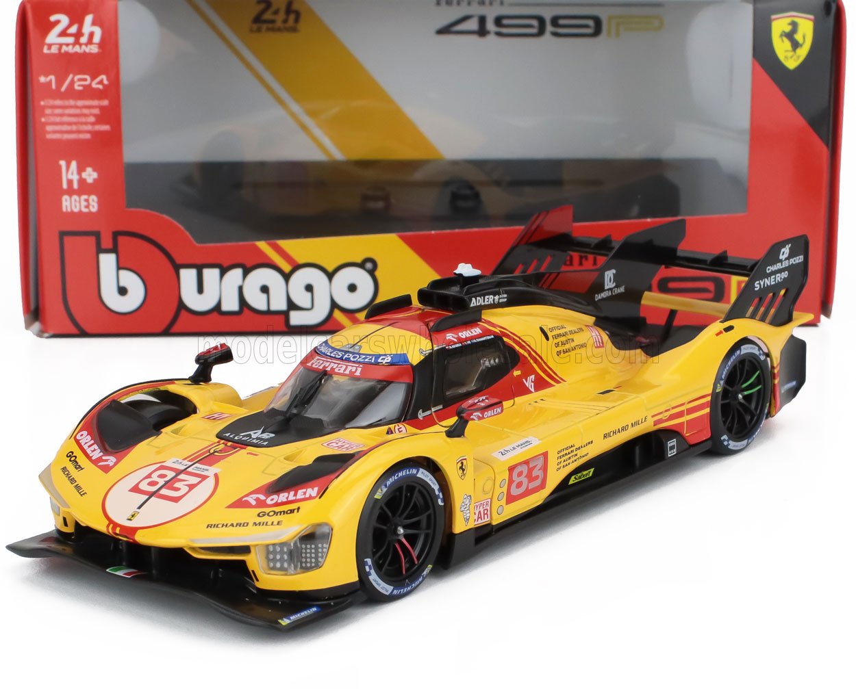 1:24 FERRARI 499p 3.0l Turbo V6 Team Af Corse №83 24h Le Mans (2024) Robert Kubica - Robert Shwartzman - Yifei Ye, Yellow Red - 26313-83
