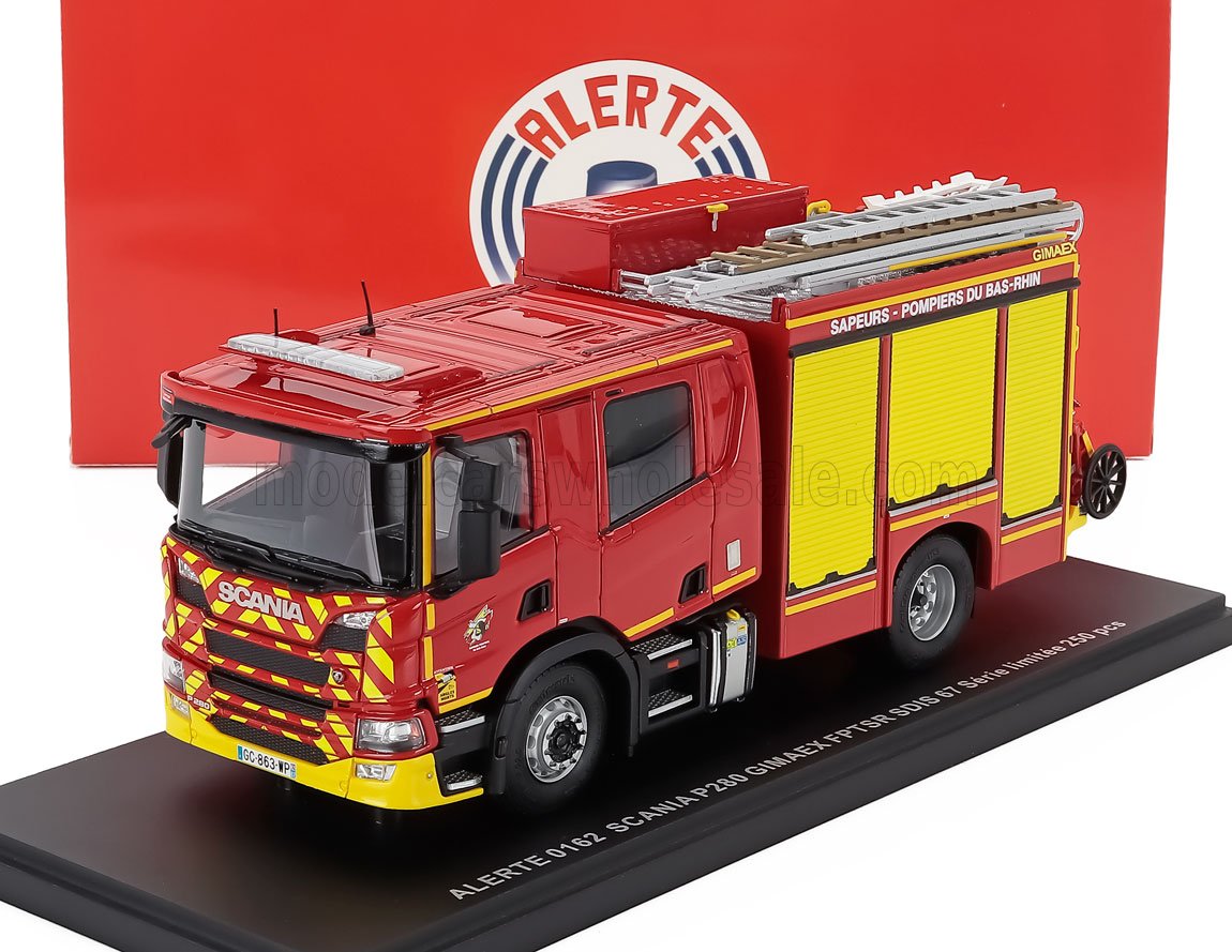 1:43 SCANIA P280 Tanker Truck Double Cabine Gimaex Fptsr Sdis 67 Sapeurs Pompiers De Du Bas-rhin (2009), Red Yellow - ALERTE0162
