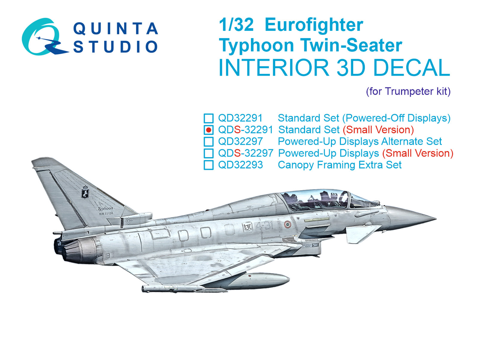 1:32 3D Декаль интерьера кабины Eurofighter Typhoon EF-2000B/2000T Двухместный (Trumpeter) (Trumpeter) (Малая версия) - QDS-32291