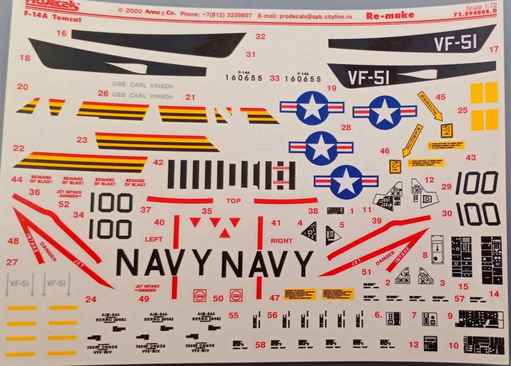 1:72 Набор декалей для самолета F-14A Tomcat - PRD019