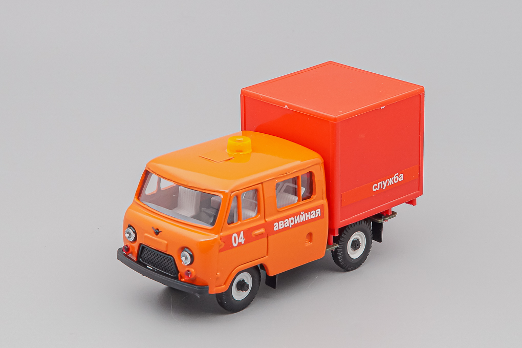 1:43 УАЗ 39094 Фермер с будкой Аварийная, оранжевый / красный - 1596304-2