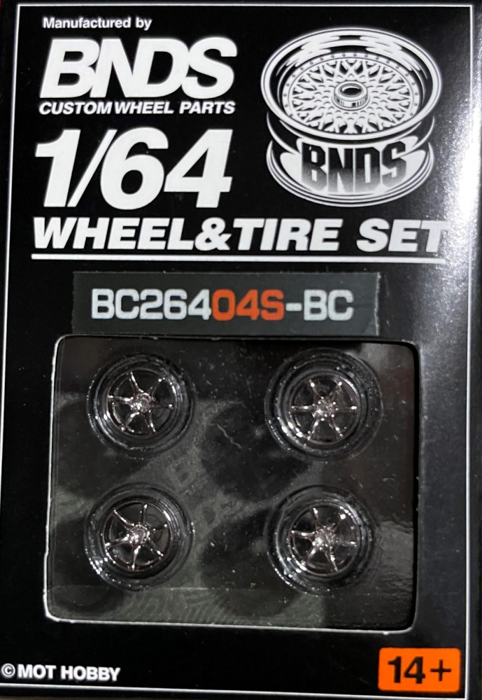 1:64 ABS Wheel & Rim set, black chrome - BC26404S-BC