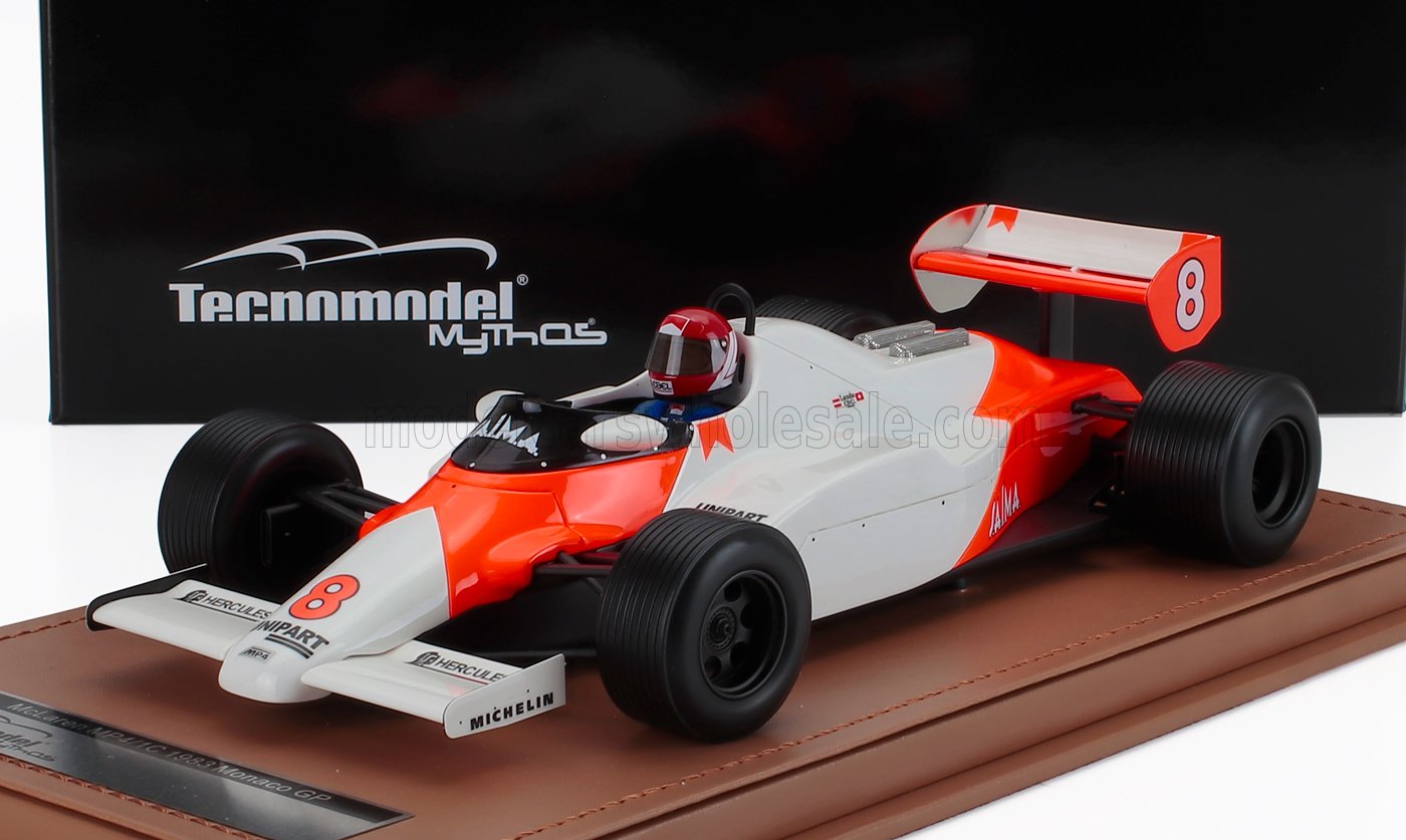 1:18 McLAREN F1 Mp4/1c №8 Monaco Gp (with Pilot Figure) With Rain Tires (1983) Niki Lauda, White Red - TMD18-402C
