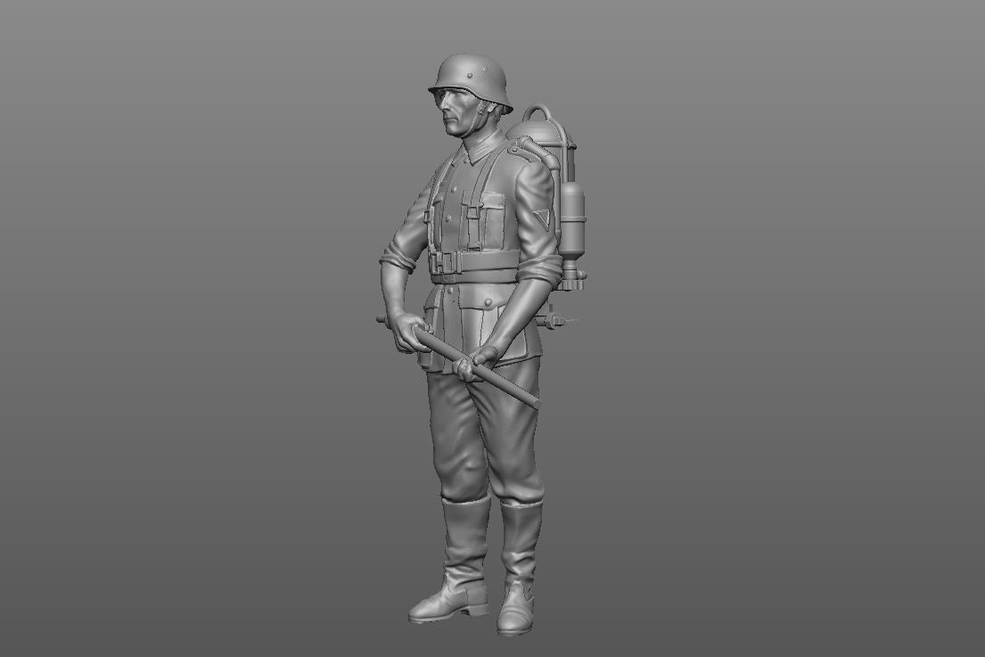 1:43 Фигурка Немецкий солдат с огнемётом (под покраску) - К-105р