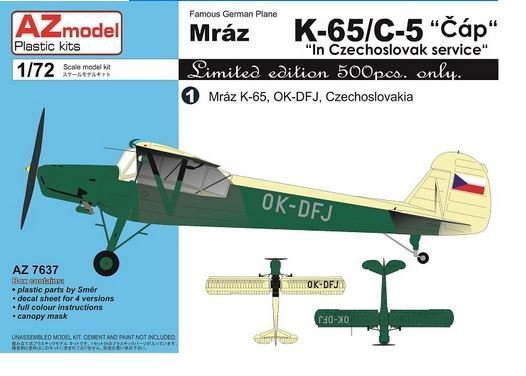 1:72 Сборная модель Самолет Mraz K-65/C-5 'Cáp' 'In Czechoslovak Service' - AZ7637