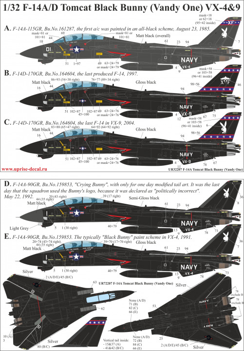 1:32 Декаль для F-14A/D Tomcat Black Bunny, FFA (удаляемая лаковая подложка) - UR32207