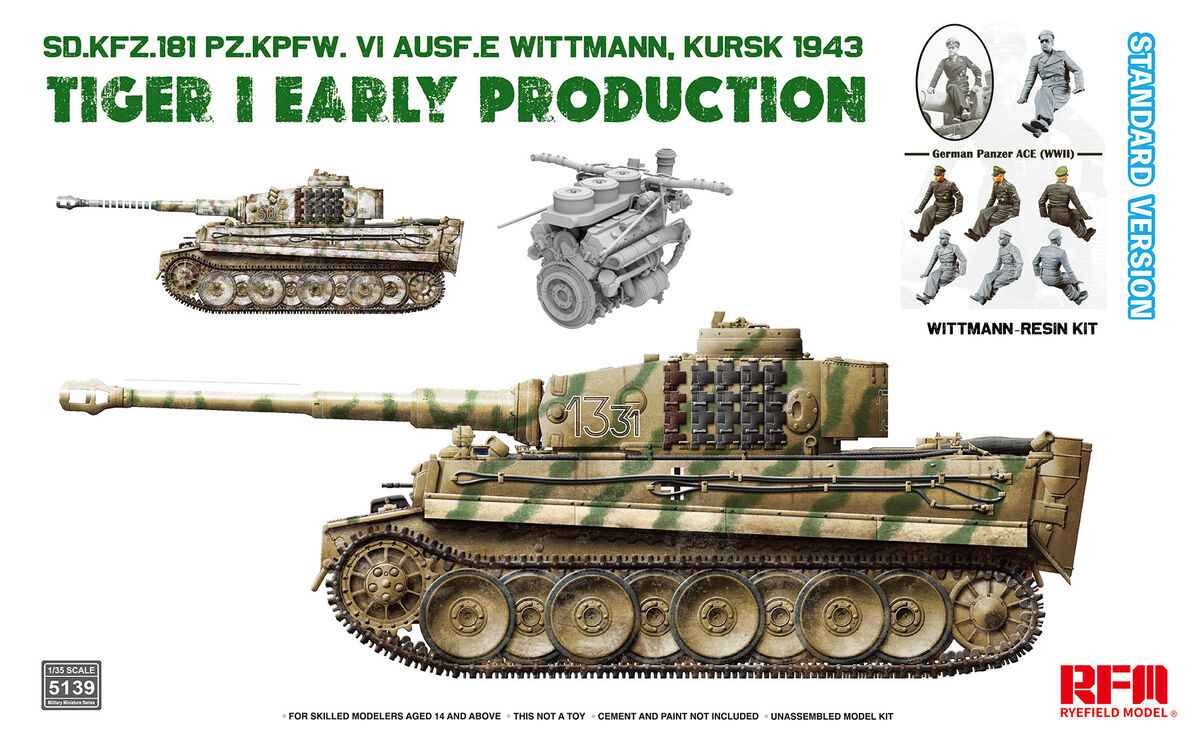 1:35 Сборная модель Sd.Kfz.181 Tiger I Early Production Kursk 1943 with Wittmann (Resin figure) Standard Version - RM-5139