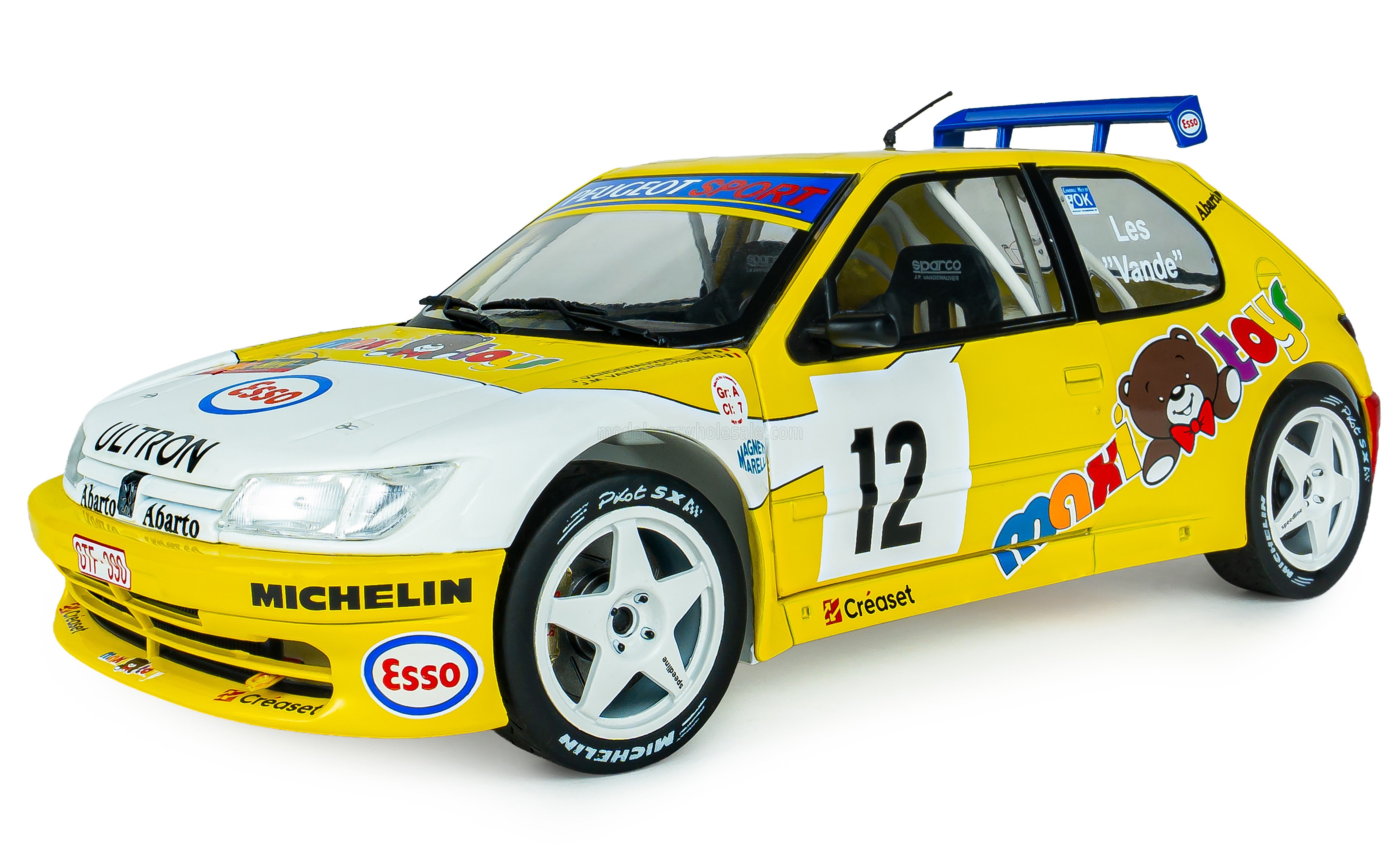 1:18 PEUGEOT 306 Maxi №12 Rally Condroz (1997) Jean Pierre Van De Wauver - Jean Van Der Schueren - yellow white - S1808311