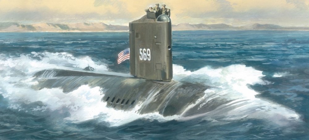 1:350 Сборная модель Американская экспериментальная подводная лодка USS Albacore - 350-036