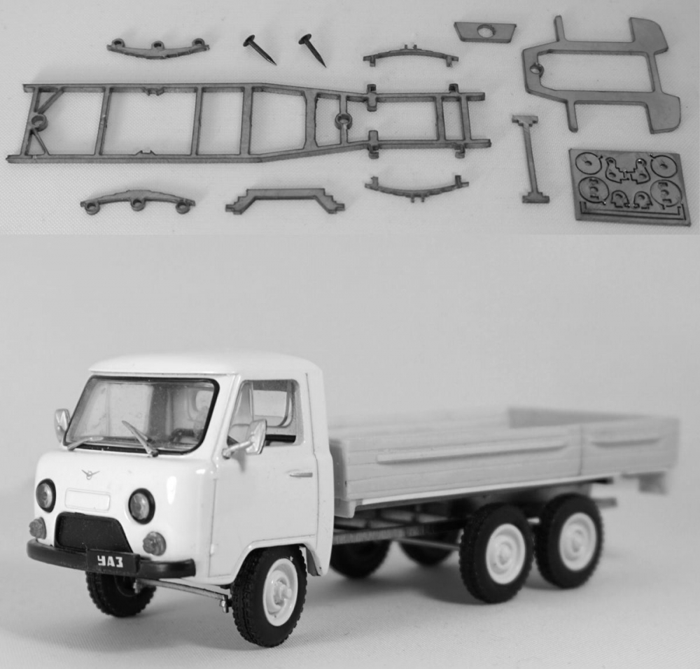 1:43 Рама с поворотным мостом для УАЗ 6x6 (УАЗ-452К, УАЗ-452ДГ, УАЗ Медея и др.) - MAXP61