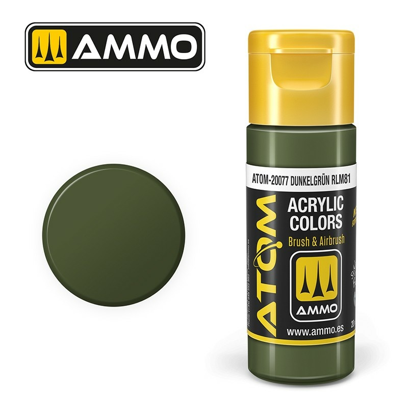 Краска акриловая ATOM COLOR Темно-зелёный RLM81 / Dunkelgrün RLM81, 20мл - ATOM20077
