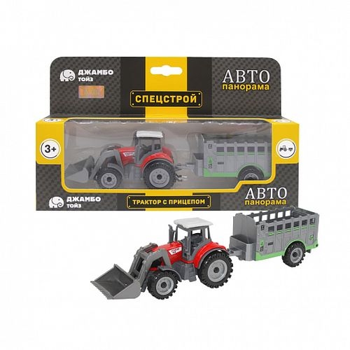 Трактор с ковшом и прицепом, красный, 24 см - JB1251068