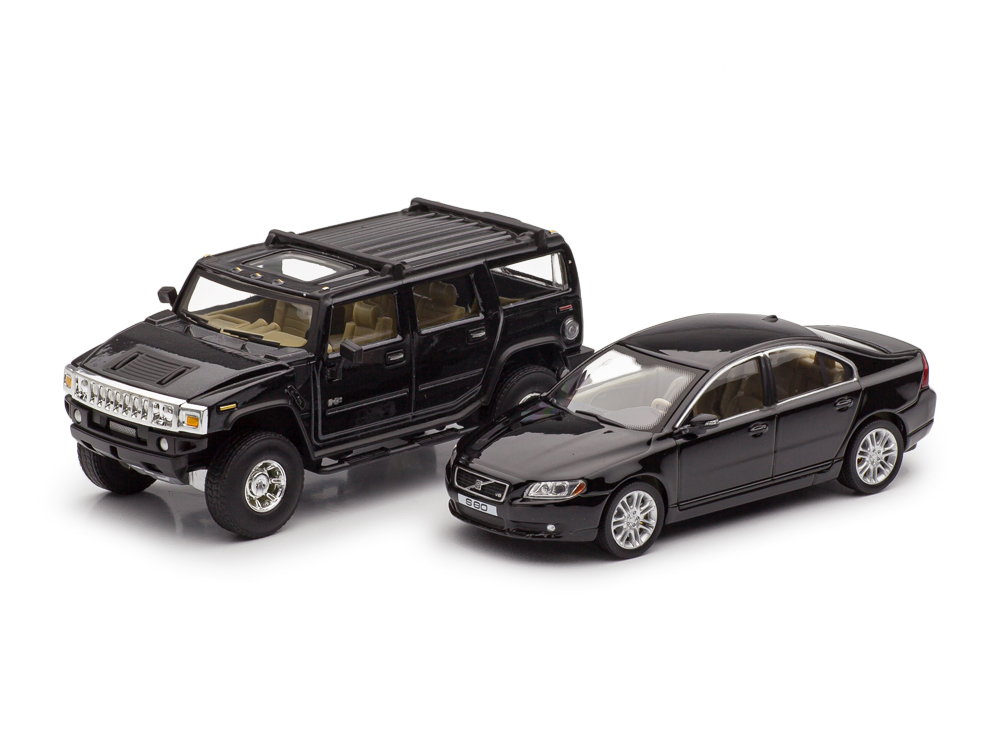 1:43 Набор Престиж 2000ых: VOLVO S80 (2009) и HUMMER H2 (2008), черный металлик - ARM002+005