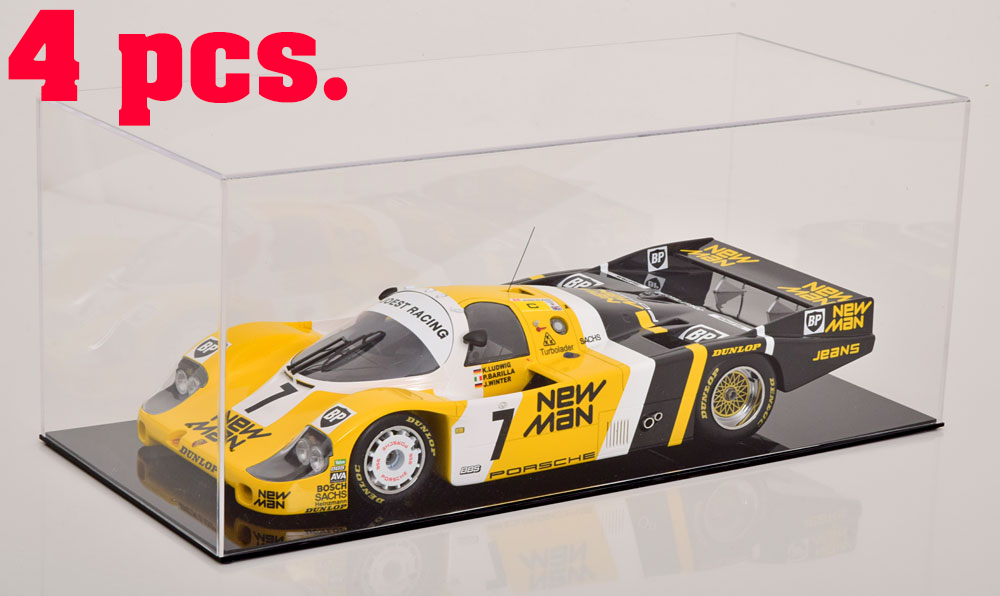 Стеллаж ACRYL-VITRINE Bodenplatte schwarz Hochglanz stackable, Maße: Länge 46cm, Tiefe 21cm, Höhe 19cm (4 Stück) - JC12/1-4