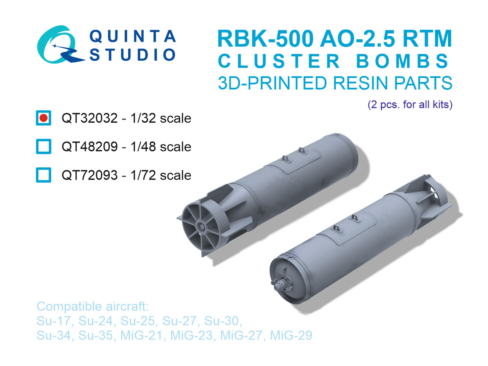 1:32 Авиационные Бомбовые Кассеты РБК-500 АО-2,5 РТМ (осколочные), 2 шт. (для всех моделей) - QT32032