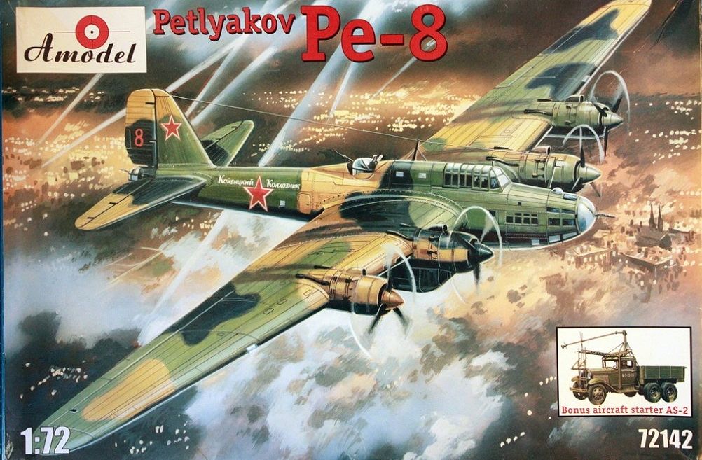 1:72 (Уценка!) Сборная модель Советский бомбардировщик Пе-8+ авиастартер АС-2 - 72142-Z1