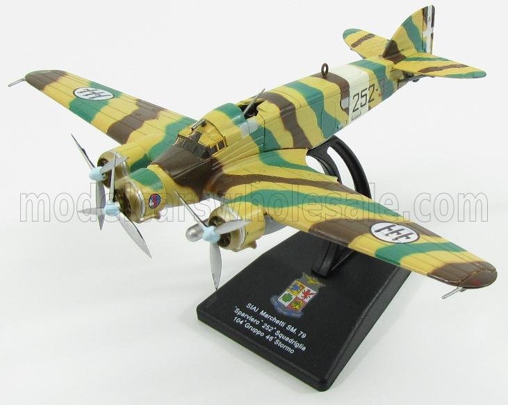 1:144 SIAI Marchetti Sm79 Sparviero Bpmbardiere 252th Squadriglia 104th Gruppo 46th Stormo Military Airplane 1935 11cm X 14.5cm, Military Camouflage - ADAAM035