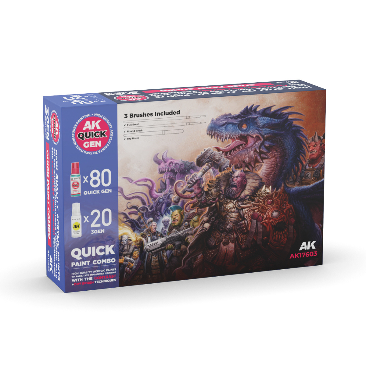 Набор акриловых красок QUICK GEN - 100 цветов / QUICK PAINT COMBO-100 COLORS (80 QUICK GEN + 20 3GEN + 3 кисти +1 медиум) - AK17603