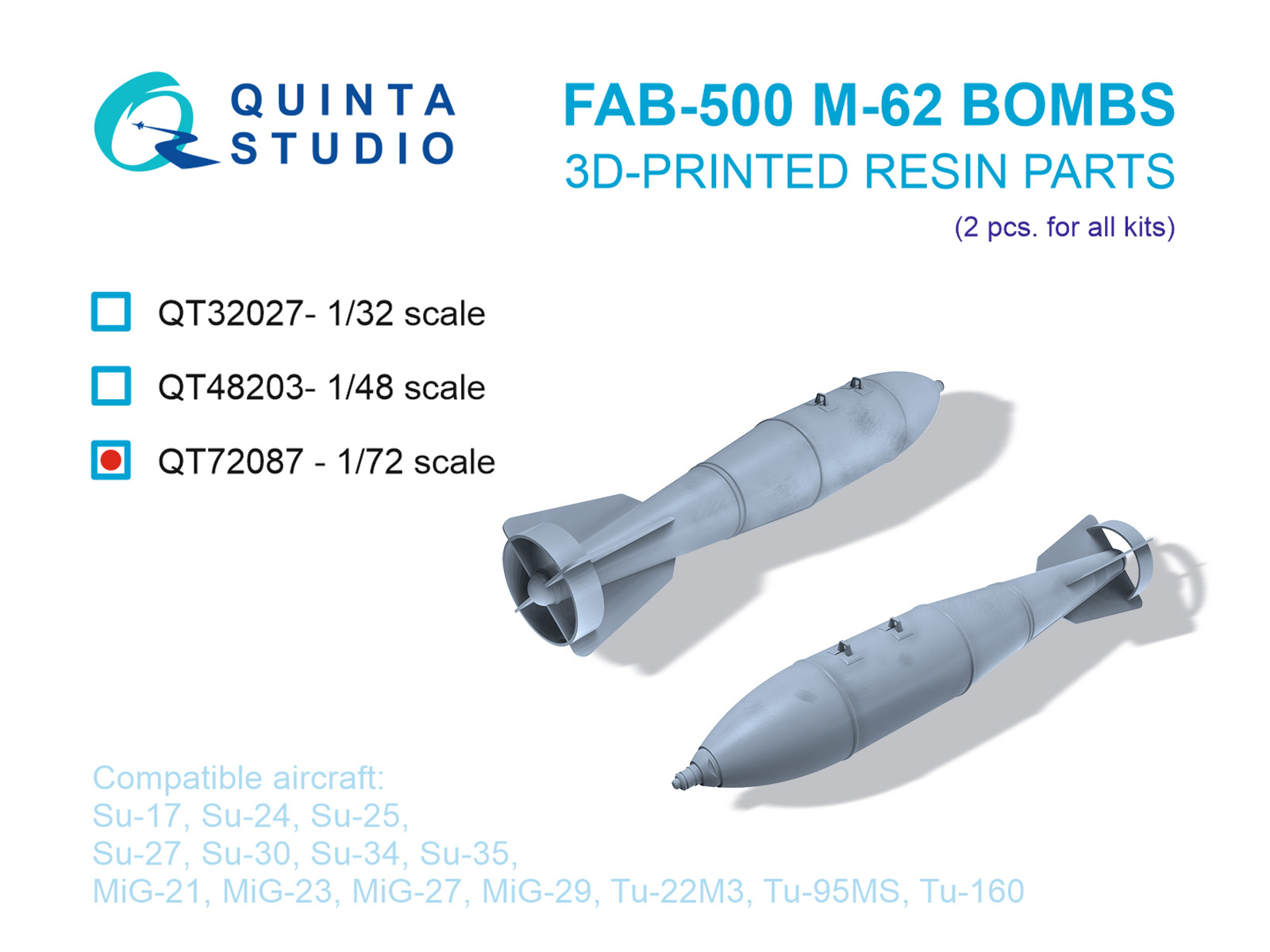 1:72 Авиабомбы ФАБ-500М-62 (фугасные), 2 шт. (для всех моделей) - QT72087