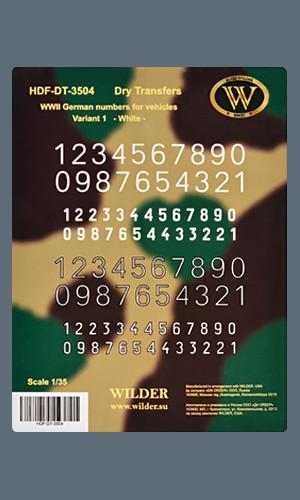 1:35 Сухая декаль WWII German numbers for vehicles. Variant 1- White- - DT-3504