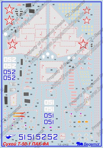 1:72 Декаль Российский истребитель Т-50 (ПАК-ФА) - 72-042