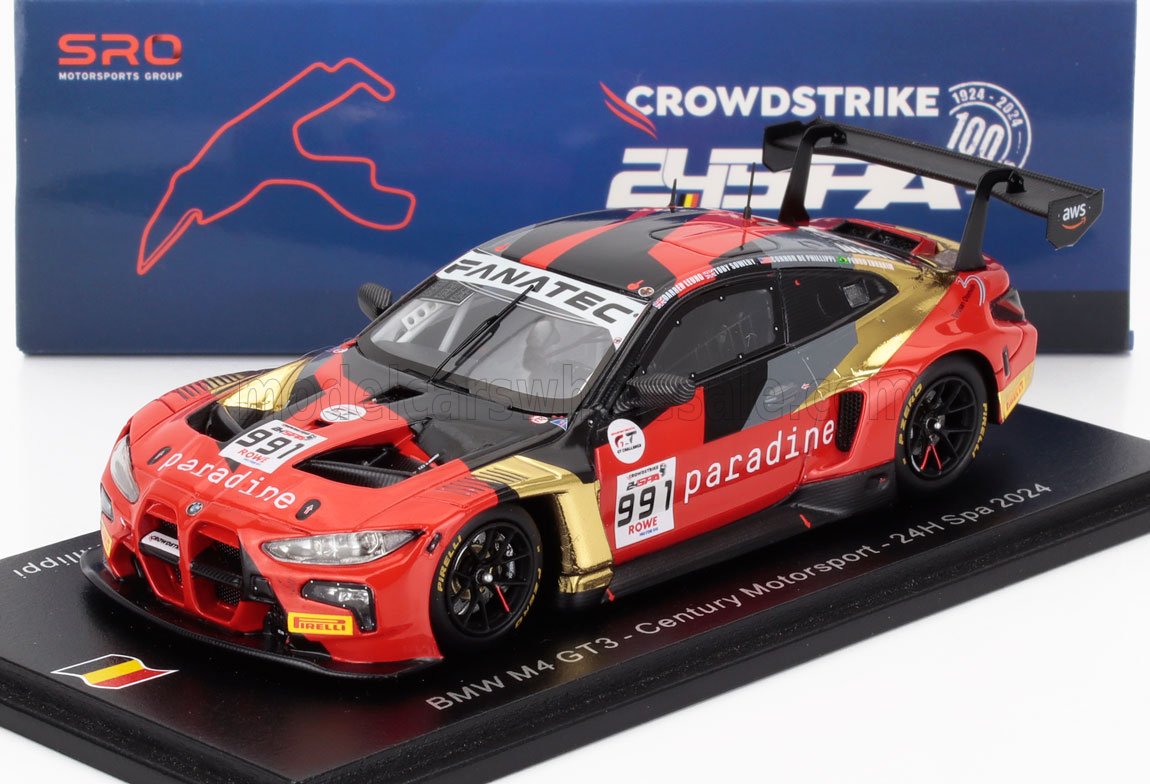 1:43 BMW 4-series M4 Gt3 3.0l Turbo Team Century Motorsport №991 24h Spa (2024) Darren Leung - Pedro Ebrahim Carvalho - Toby Sowery - Connor De Phillippi, Red Black Yellow - SB808