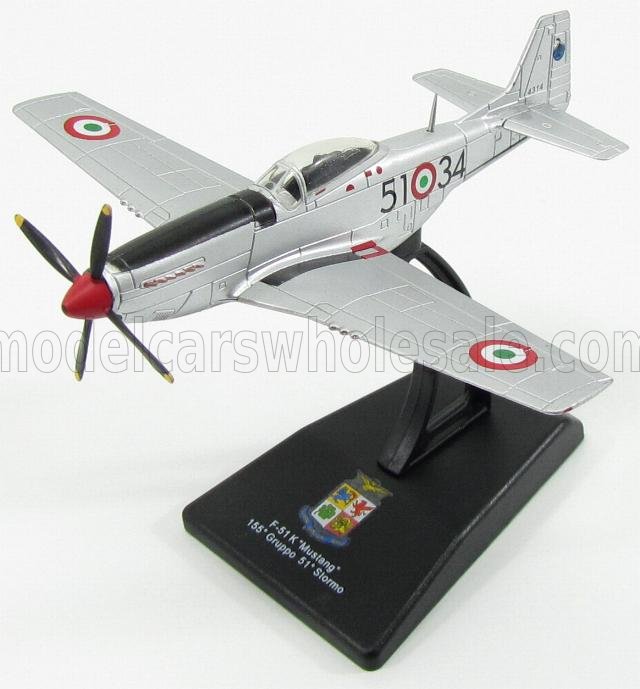 1:100 NORTH AMERICAN F51k Caccia Mustang 155th Gruppo 51th Stormo Military Airplane (1940) , Silver - ADAAM034