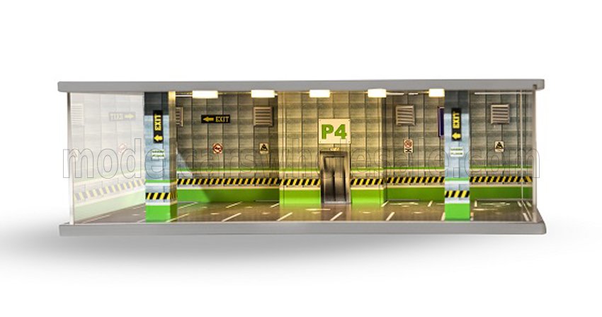 1:64 VETRINA DISPLAY BOX Diorama Parcheggio Quarto Piano - Parking P4 Green Floor - Cars Not Included - Lungh.lenght Cm 43.0 X Largh.width Cm 25.0 X Alt.height Cm 14.0, Various - ATL30305