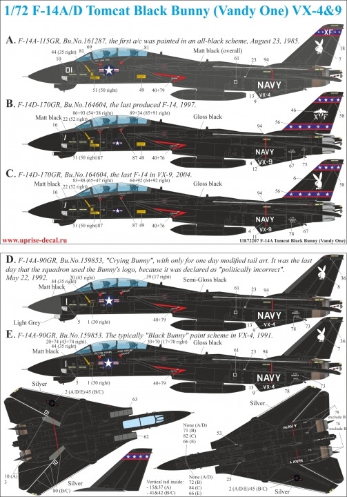 1:72 Декаль для F-14A/D Tomcat Black Bunny FFA (удаляемая лаковая подложка) - UR72207