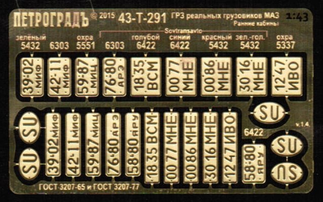 1:43 Фототравление Госномера реальных СуперМинский по ГОСТам СССР - 43-T-291