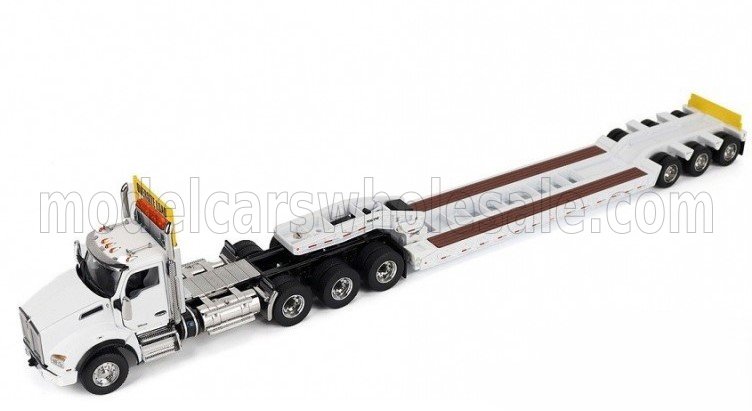 1:50 KENWORTH T880 SBFA Tridem седельный тягач с колесной формулой 8x4 и низкорамным полуприцепом Trail King (2014), белый - 71139