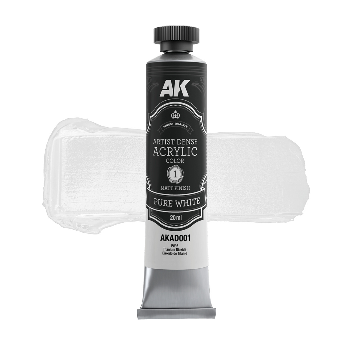 Краска акриловая ARTISTIC DENSE в тюбике - Чистый белый / PURE WHITE – ARTISTIC DENSE ACRYLIC COLOR, 20 мл - AKAD001