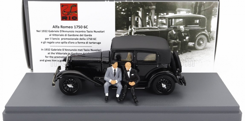 1:43 ALFA ROMEO 1750 6c With Gabriele D'annunzio And Tazio Nuvolari Figures (1932), Black - 4639/P