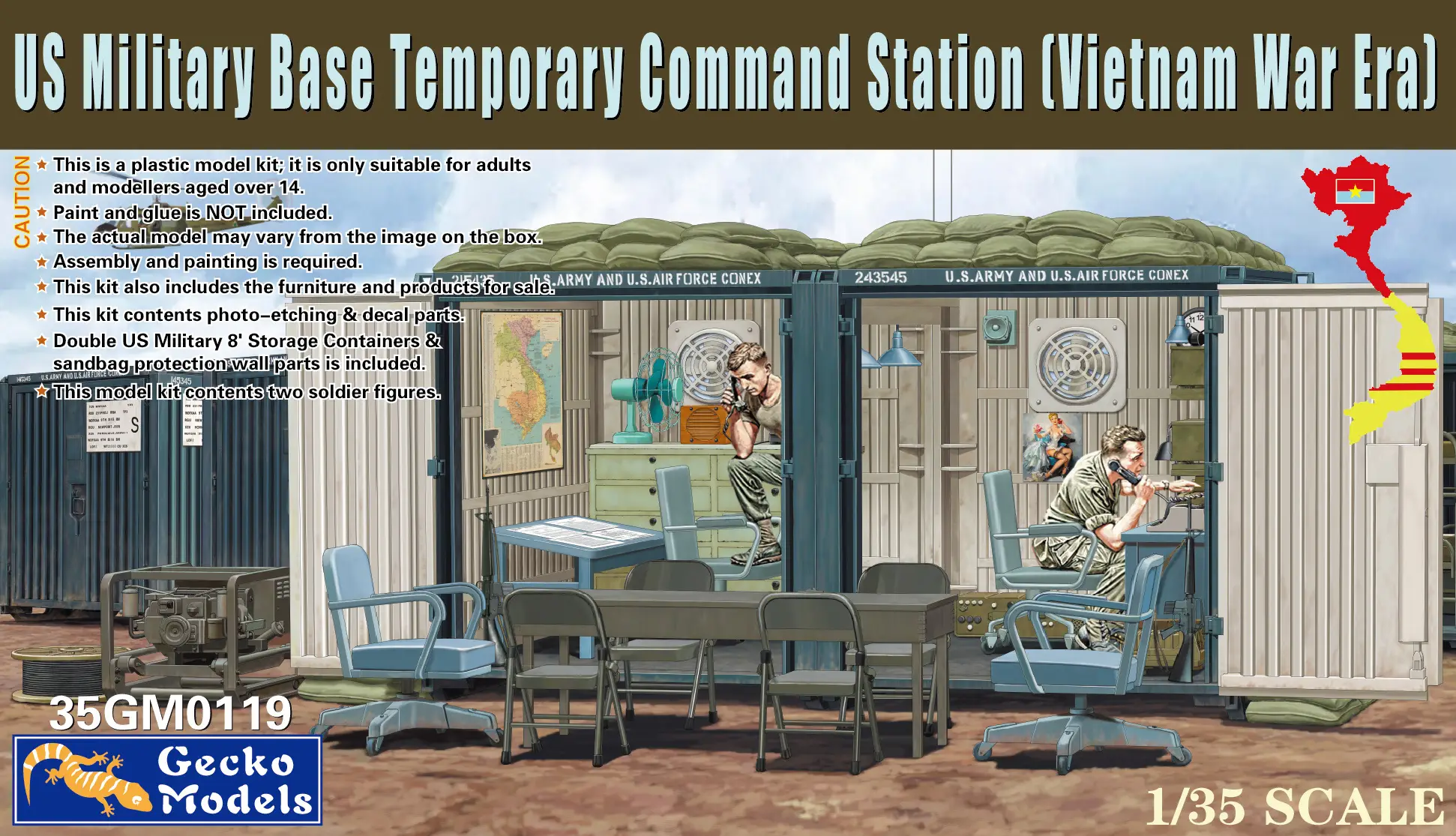 1:35 Сборная модель US Military Base Temporary Command Station Vietnam War Era - 35GM0119