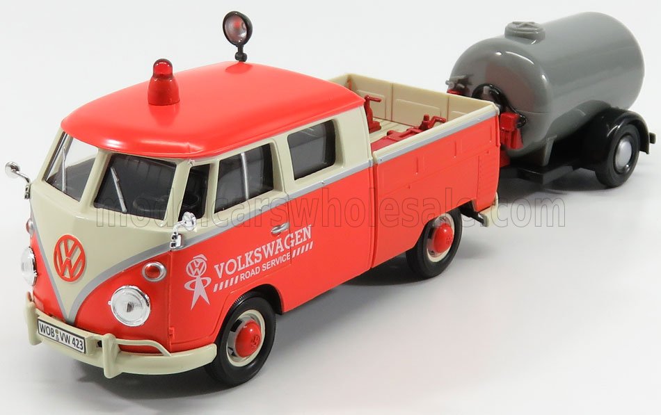 1:24 VOLKSWAGEN T1 Type 2 Double Cabine Road Service With Tanker Trailer (1962), Orange Cream Silver - 79674