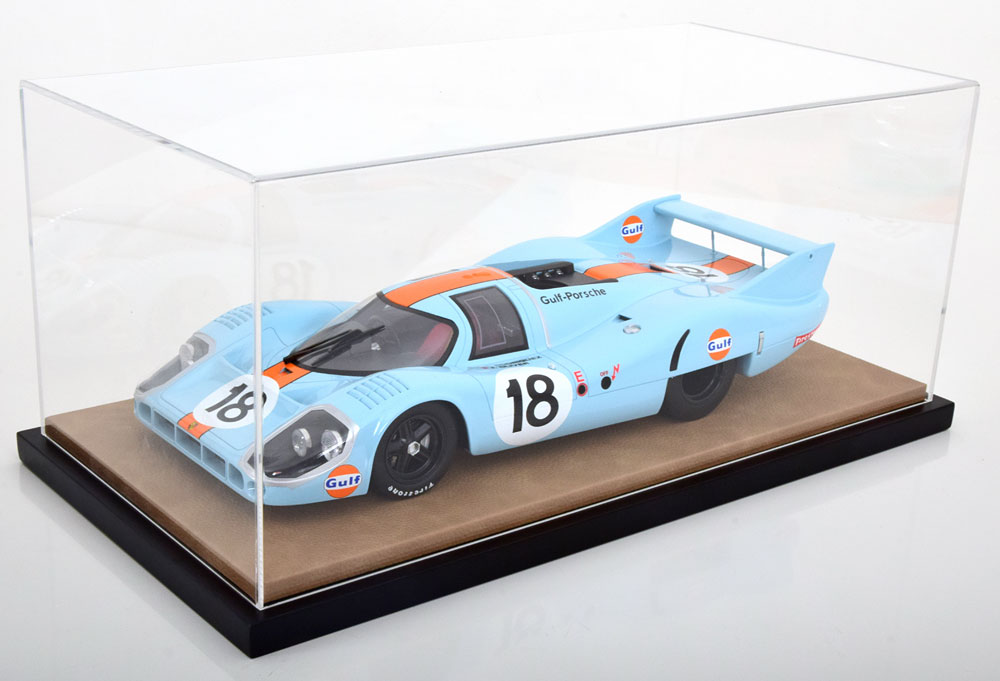 1:12 VITRINE Luxus-Version mit Kunstleder auf MDF-Bodenplatte stackable, Maße: Länge 48cm, Tiefe 25cm, Höhe 21cm, brown - JC-L12BR