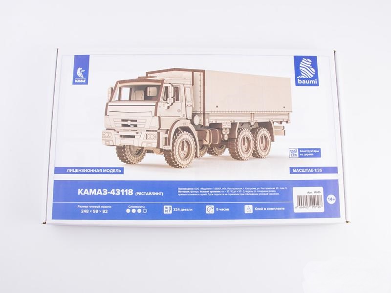1:35 Сборная модель КАМАЗ-43118 бортовой (Рестайлинг) (клей в комплекте) - 11019
