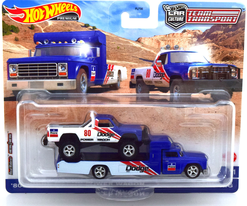 1:64 DODGE MOPAR Team Transport Set Macho with Retro Rig, white blue red - HKF38