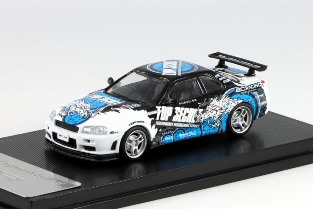 1:64 NISSAN Skyline GT-R R34 V-Spec Top Secaet, blue/white/black - MC640009H