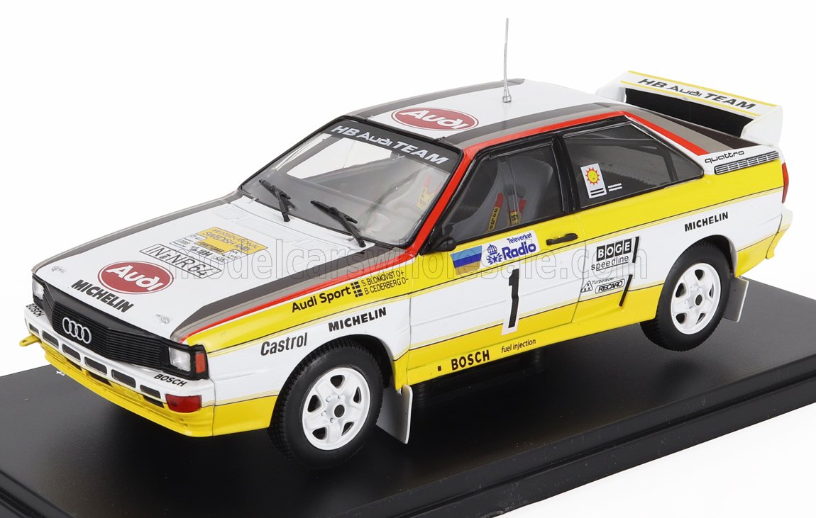 1:24 AUDI Quattro Team Audi Sport №1 Winner Rally Sweden (1984) Stig Blomqvist - Bjorn Cederberg, White Yellow Black - 24WRC051