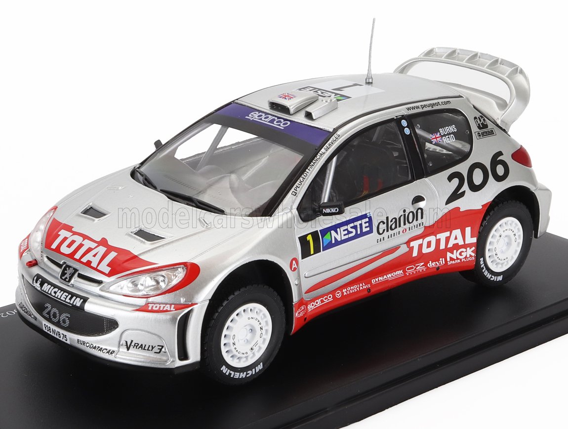 1:24 PEUGEOT 206 Wrc Team Peugeot Total №1 2nd Rally Neste Finland (2002) Richard Burns - Robert Reis, Silver Red - 24WRC059