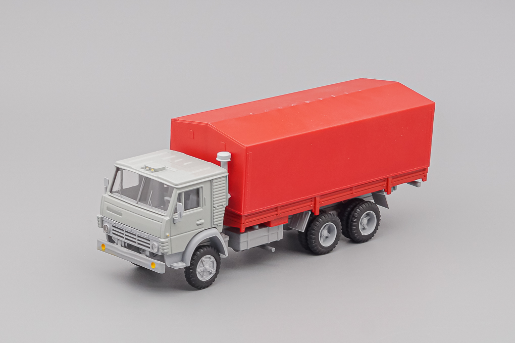 1:43 Камский 53212 бортовой с тентом, серый / красный - ELK-1086