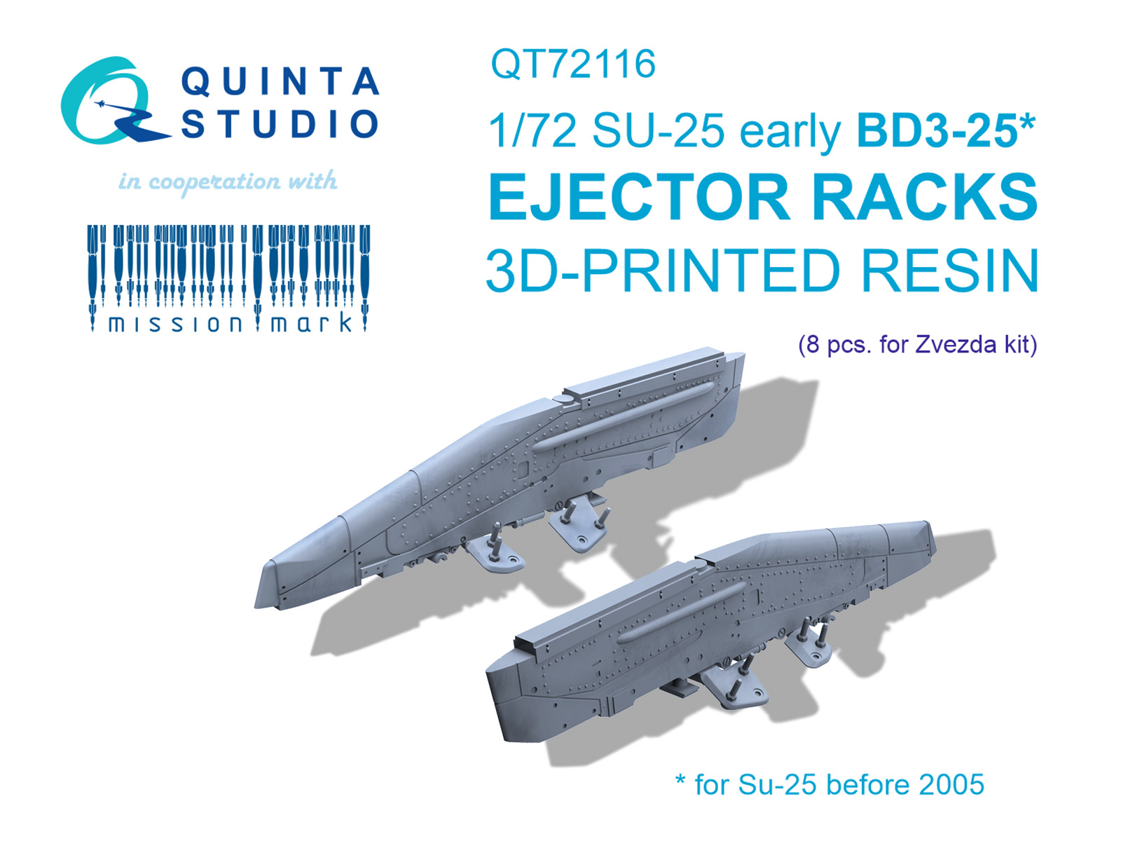 1:72 Держатели для Су-25 БДЗ-25, 8 шт. (до 2005 г.) (Звезда) - QT72116