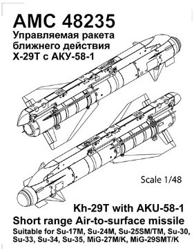 1:48 Набор для доработки Советская / российская ракета класса воздух-поверхность Х-29Т с пилоном АКУ-58-1 (NATO AS-14 Kedge B) (2 шт.) - AMC48235