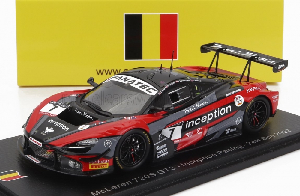 1:43 McLAREN 720s Gt3 Team Inception Racing №7 24h Spa (2022) B.iribe - S.Priaulx - O.Millroy - F.Schandorff, Red Black - SB517