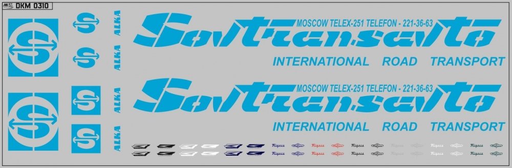 1:43 Набор декалей Sovtransavto Alka (вариант 1) (200х70), голубой - DKM0275