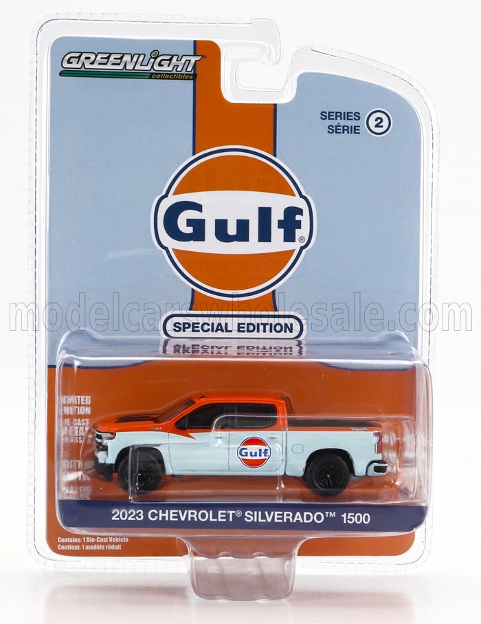 1:64 CHEVROLET Silverado 1500 Pick-up Gulf (2023), Light Blue Orange - 41145F