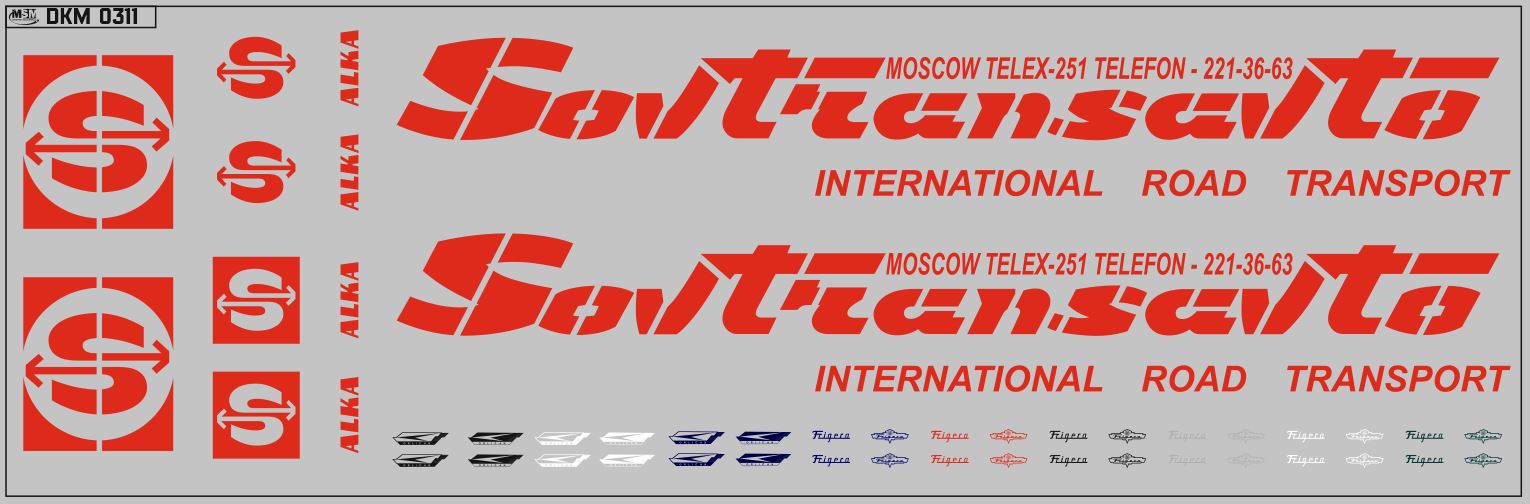1:43 Набор декалей Sovtransavto Alka (вариант 1) (200х70), красный - DKM0276